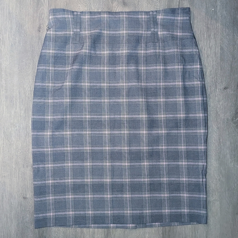 Grey Pink Plaid Pencil Skirt